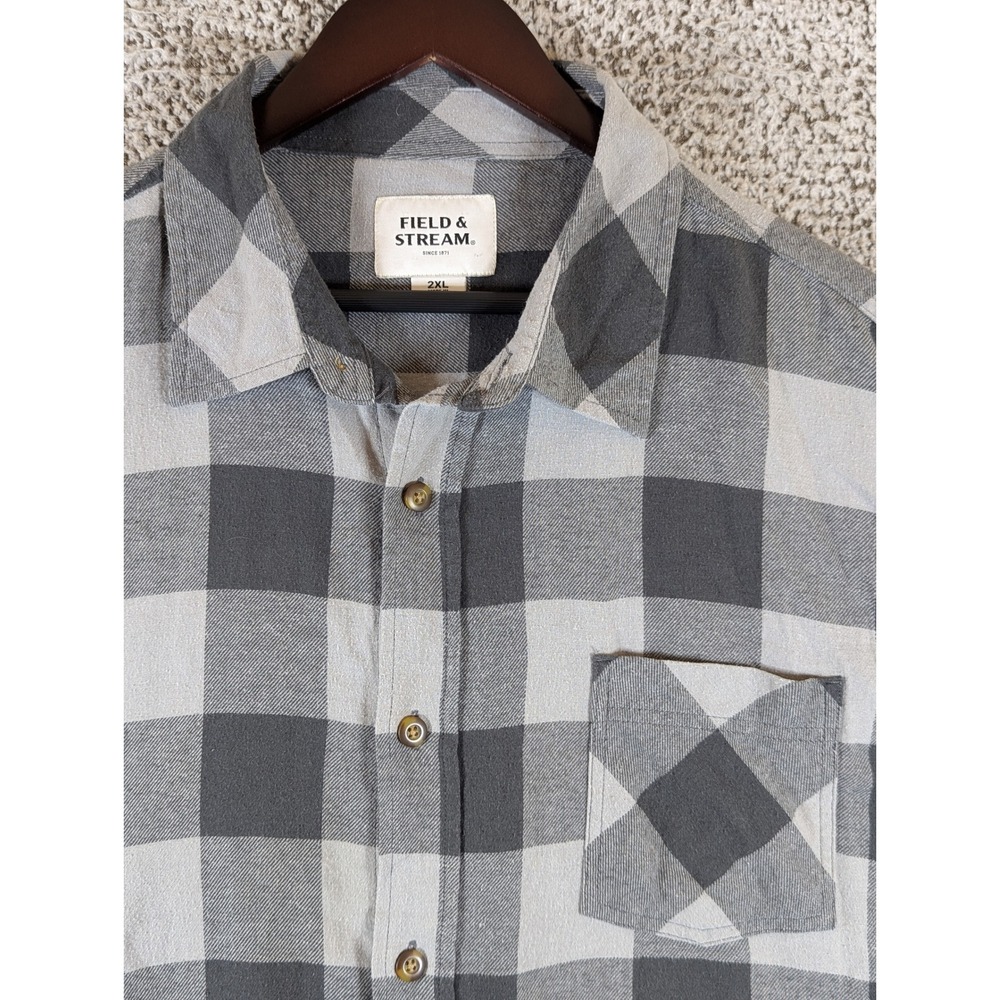 Field & Stream Flannel Shirt Plaid Button Up Long‎ Sleeve Gray 2XL